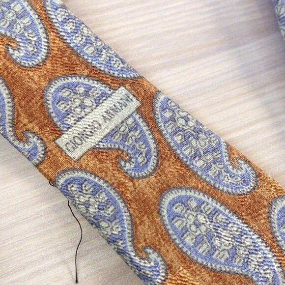 Giorgio Armani Neck Tie Mens Brown Paisley Silk Italian Teardrop Rusty ITALY - Picture 6 of 11
